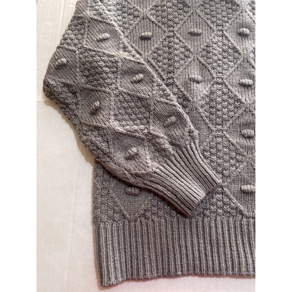 Time and Tru Gray Diamond Cable Knit Bobble Turtleneck Sweater Women's Lg 12-14 - Picture 5 of 8